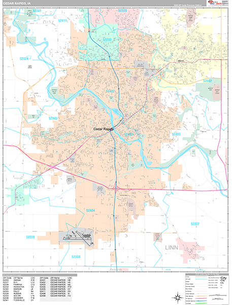 Cedar Rapids City Wall Map Premium Style